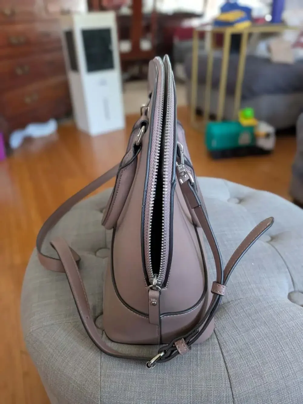 Anne Klein Light Pink Dome Double Handle Handbag with Detachable Shoulder Strap